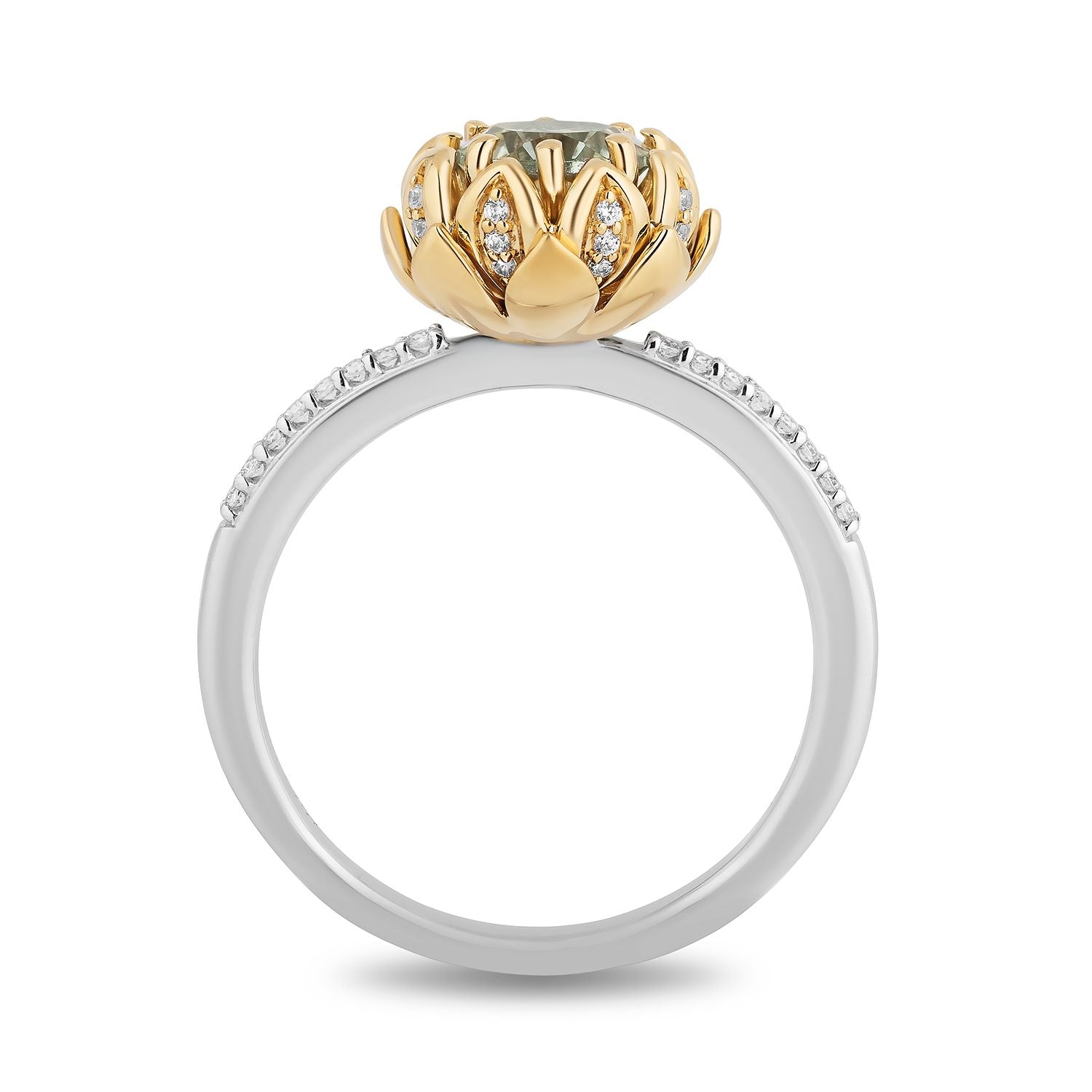 Disney Tiana Inspired Diamond and Round Green Amethyst Engagement Ring in Sterling Silver and 10K Yellow Gold 1/8 CTTW View 3