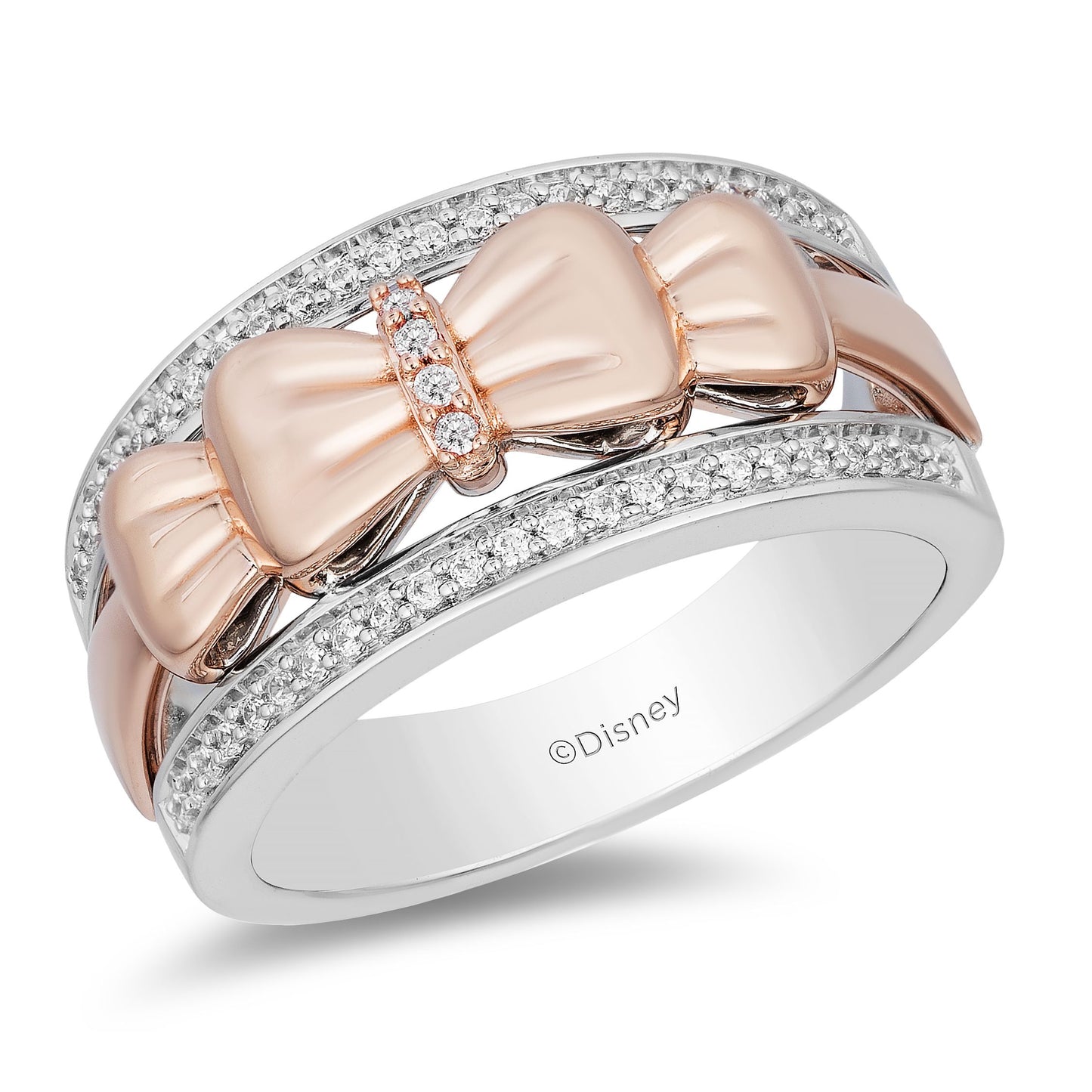 Enchanted Disney Fine Jewelry 14K Rose Gold Over Sterling Silver with 1/5 CTTW Snow White Bow Ring