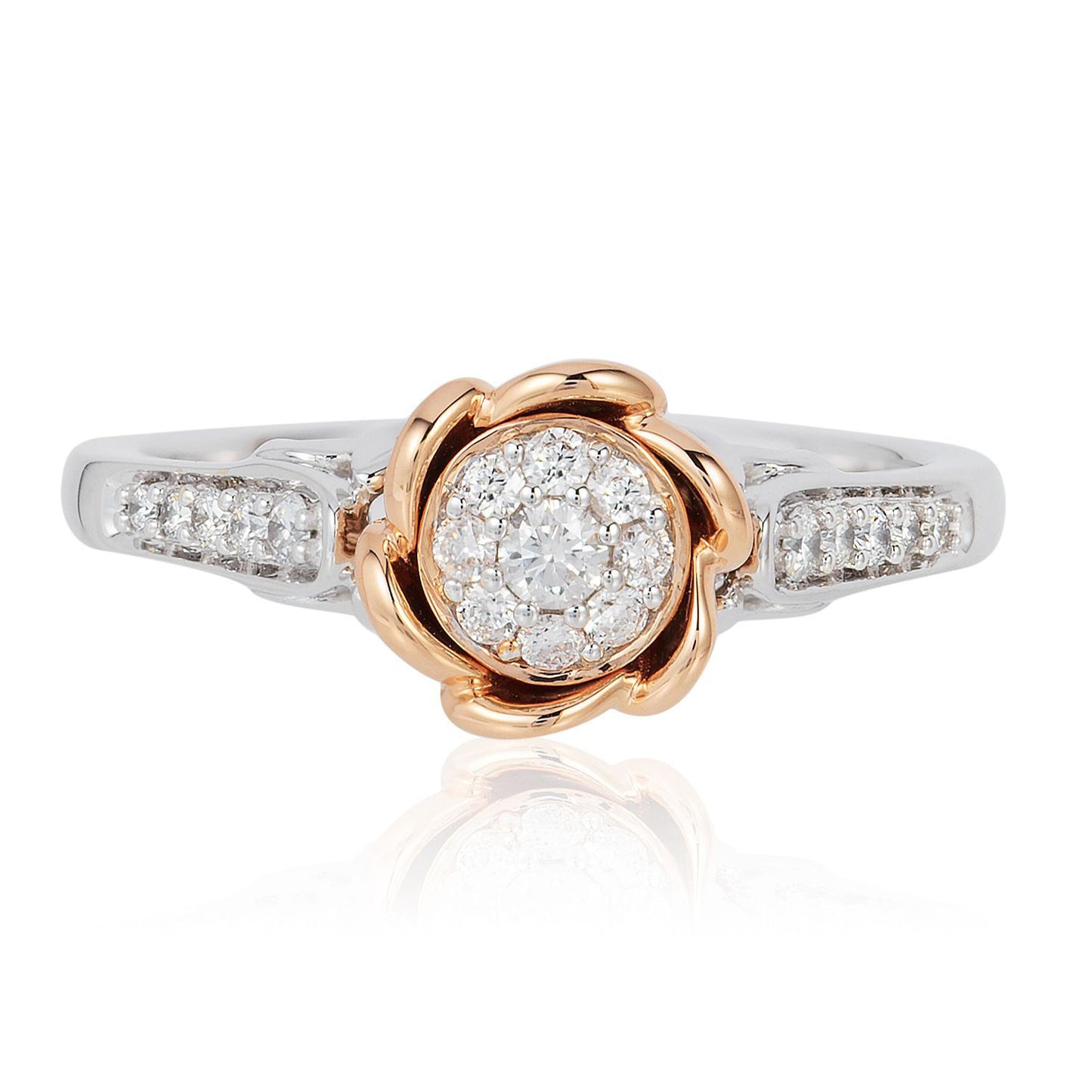 Enchanted Disney Fine Jewelry 14K White Gold and Rose Gold 1/4 CTTW Belle Rose Engagement Ring