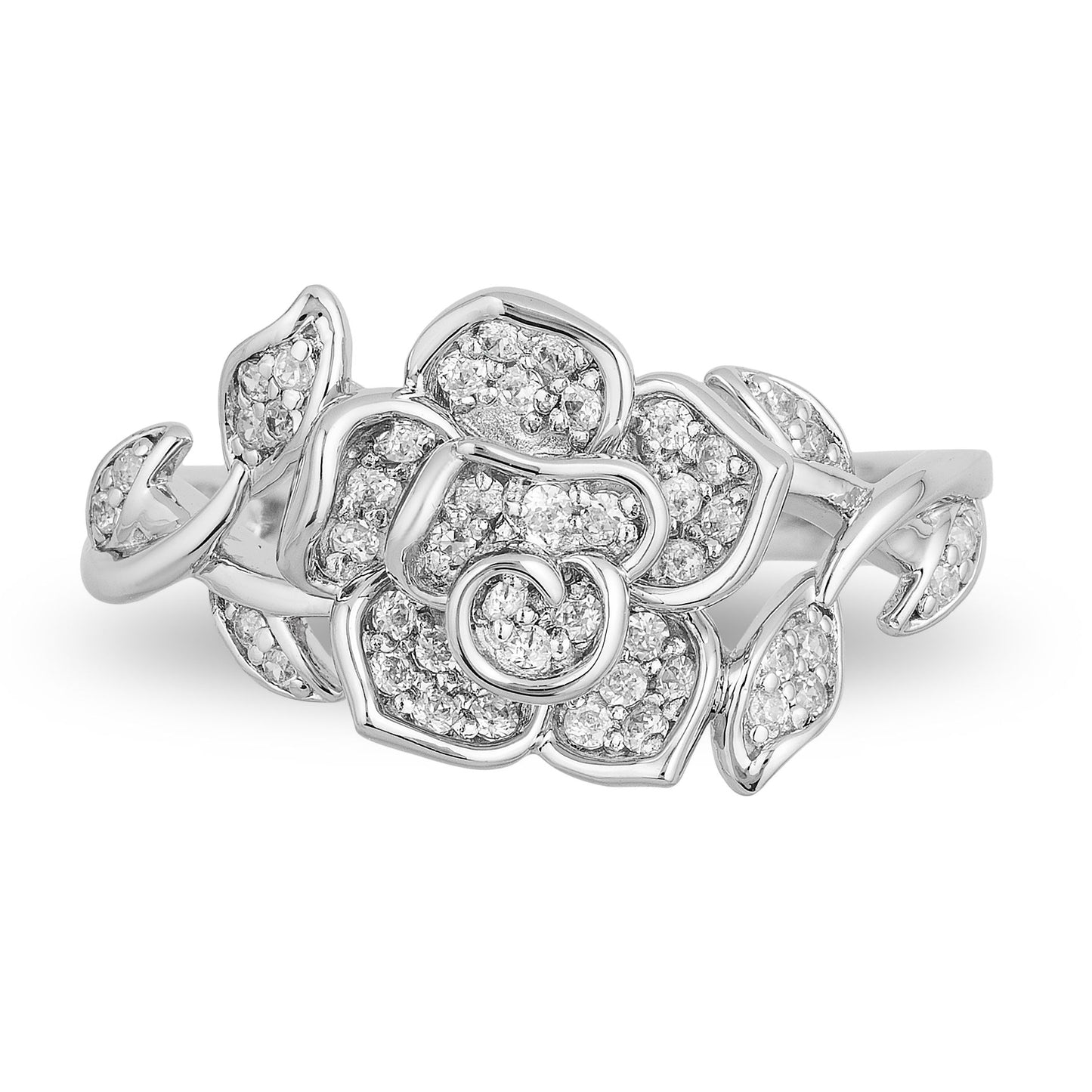 Enchanted Disney Fine Jewelry Sterling Silver with 1/4 CTTW Diamond Belle Rose Ring