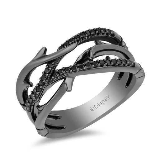 Enchanted Disney Fine Jewelry Black Rhodium over Sterling Silver 1/5 CTTW Maleficent Creeper Ring