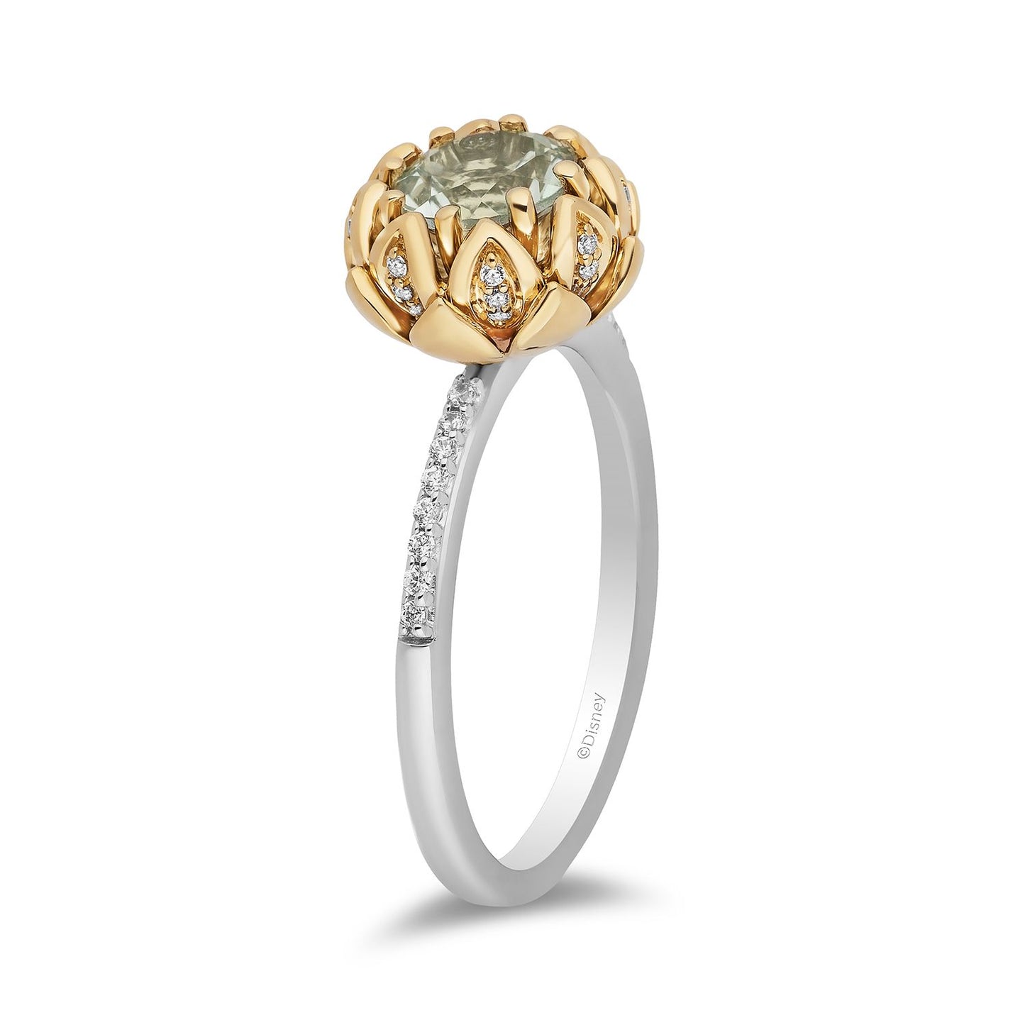 Disney Tiana Inspired Diamond and Round Green Amethyst Engagement Ring in Sterling Silver and 10K Yellow Gold 1/8 CTTW View 4