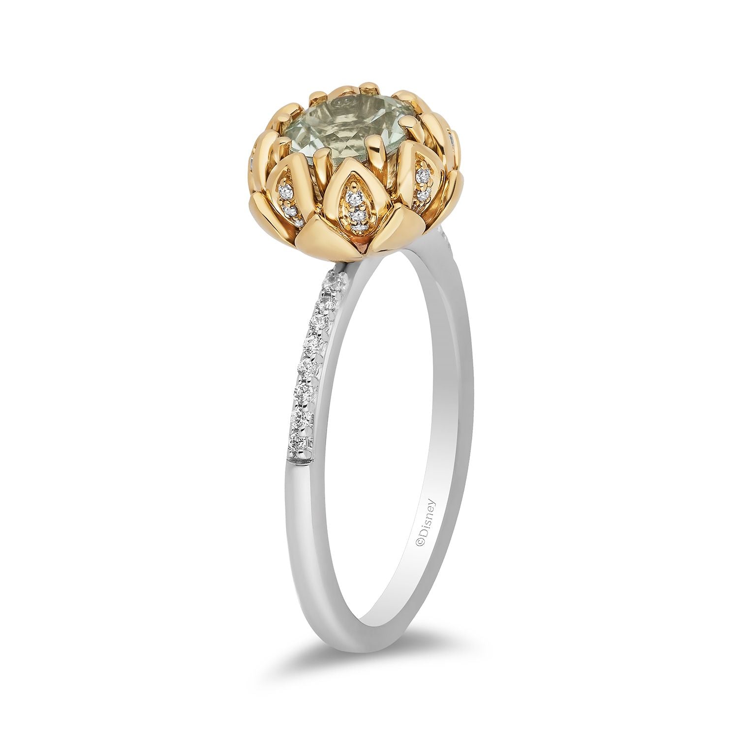 Disney Tiana Inspired Diamond and Round Green Amethyst Engagement Ring in Sterling Silver and 10K Yellow Gold 1/8 CTTW View 4