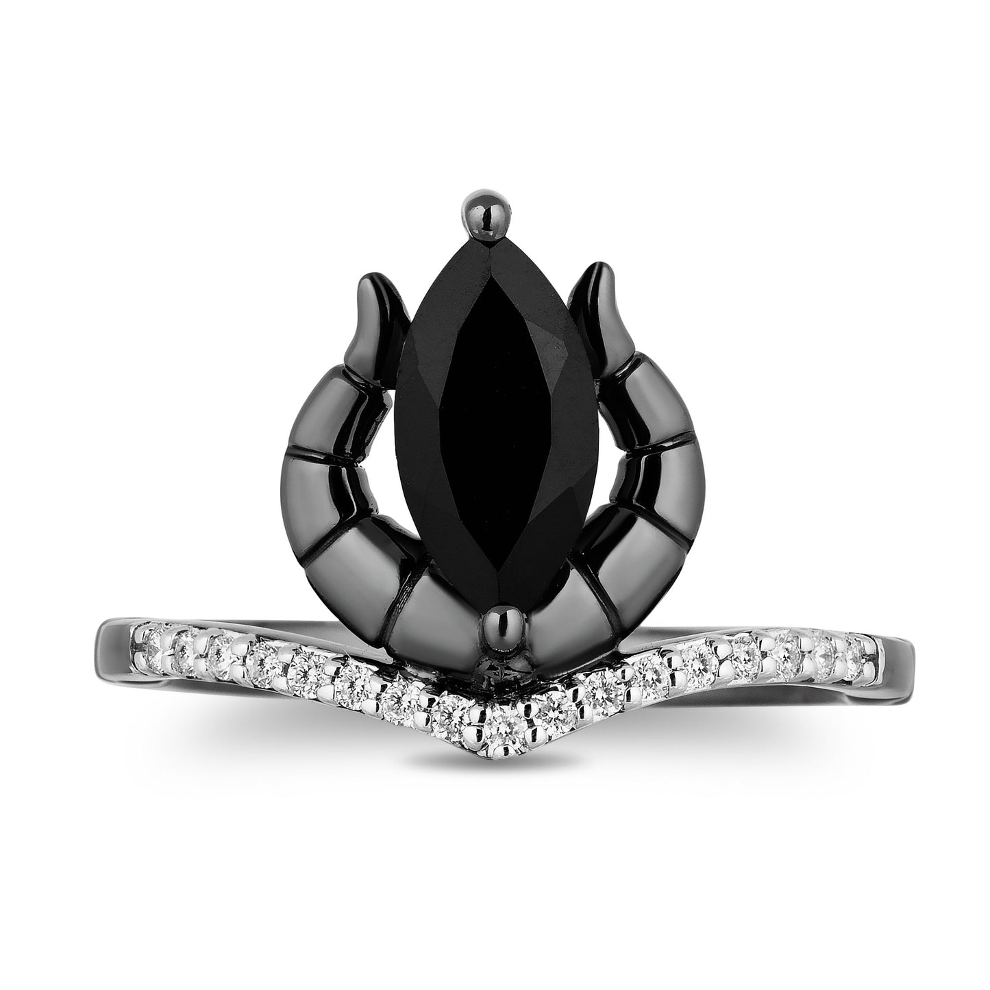 Enchanted Disney Fine Jewelry Black Rhodium Over Sterling Silver with 1/10 CTTW Diamond and Onyx Maleficent Ring