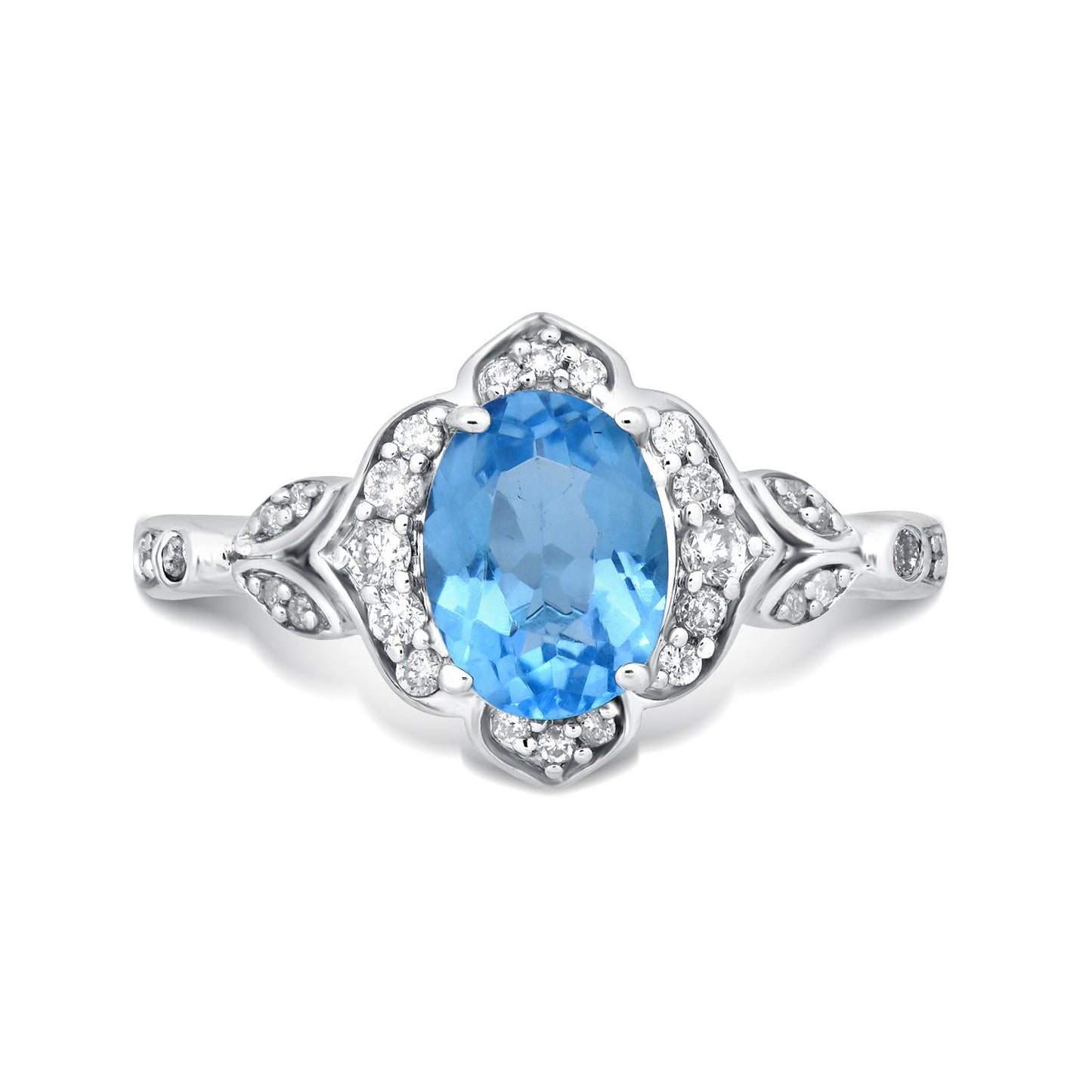 Enchanted Disney Fine Jewelry Sterling Silver 1/5 CTTW Diamond And Swiss Blue Topaz Jasmine Ring