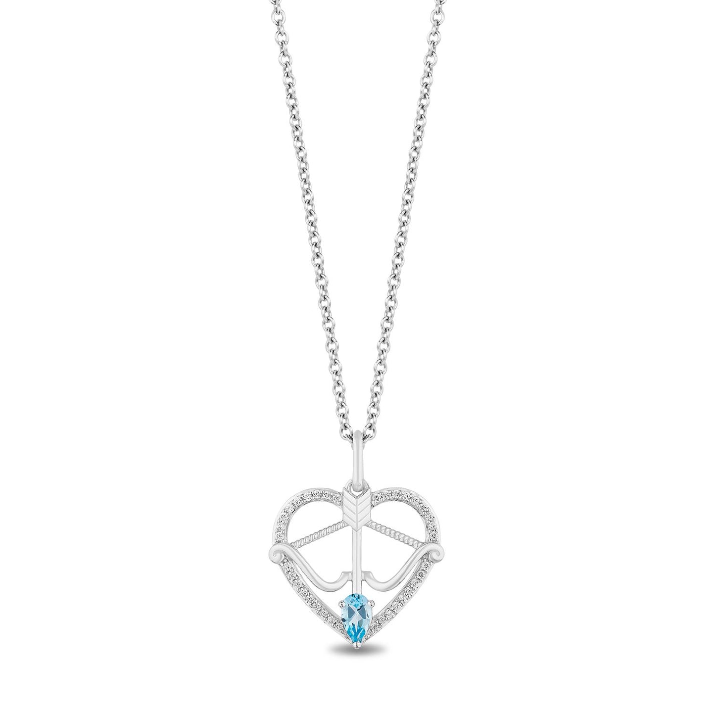 Disney Merida Inspired Diamond Bow and Arrow Heart Necklace Pendant in Sterling Silver 1/8 CTTW View 1