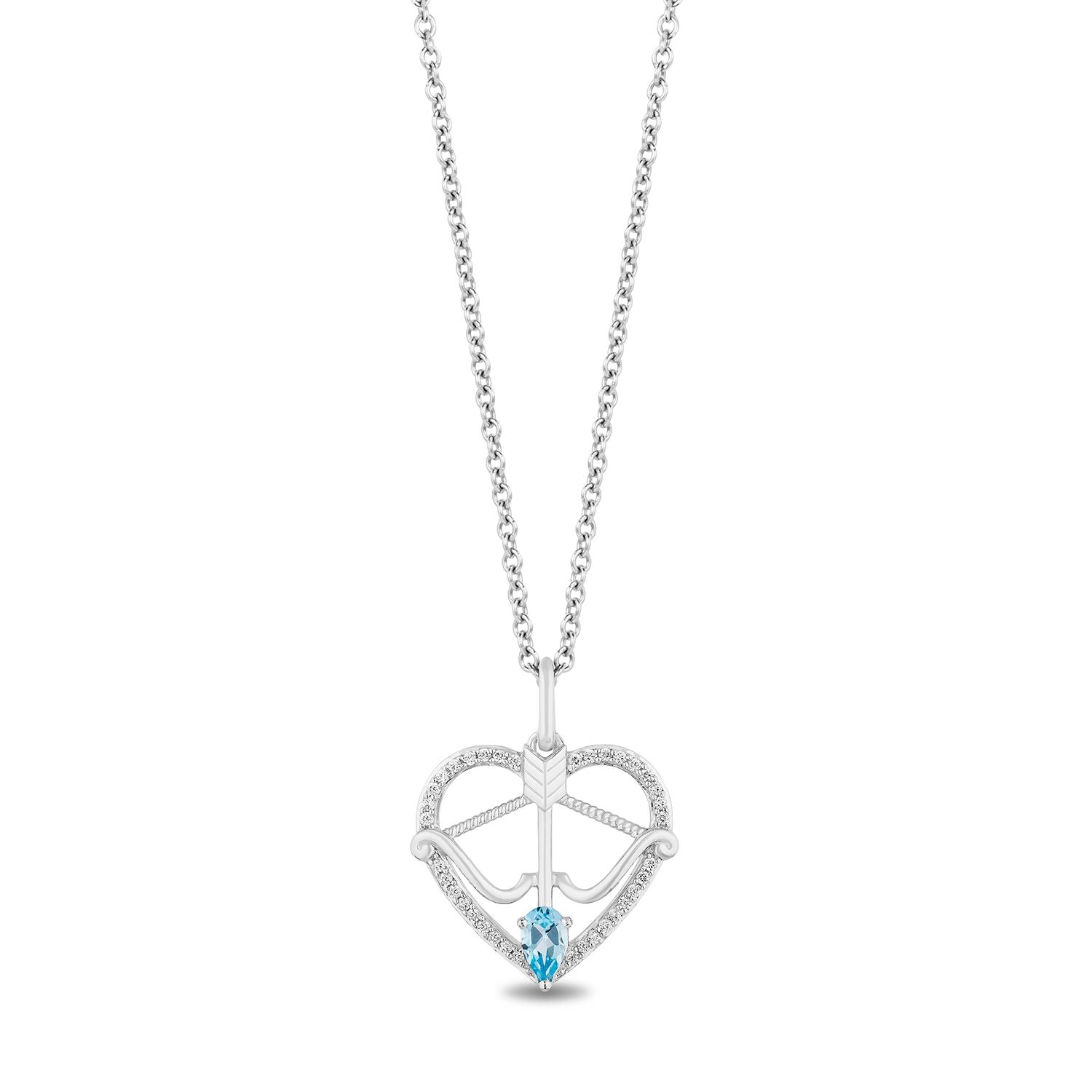 Disney Merida Inspired Diamond Bow and Arrow Heart Necklace Pendant in Sterling Silver 1/8 CTTW View 1