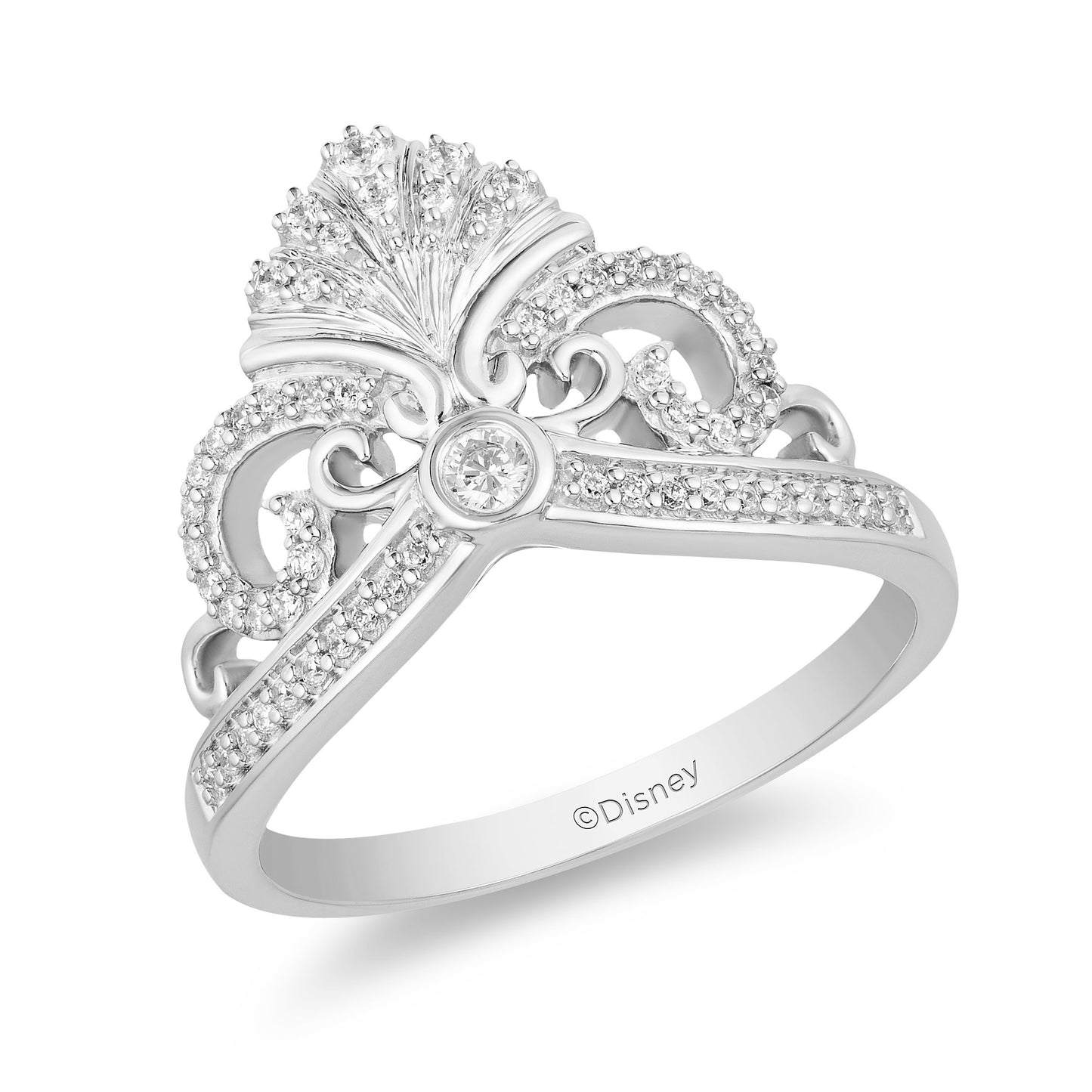 Enchanted Disney Fine Jewelry Sterling Silver 1/5 CTTW Ariel Shell Tiara Ring