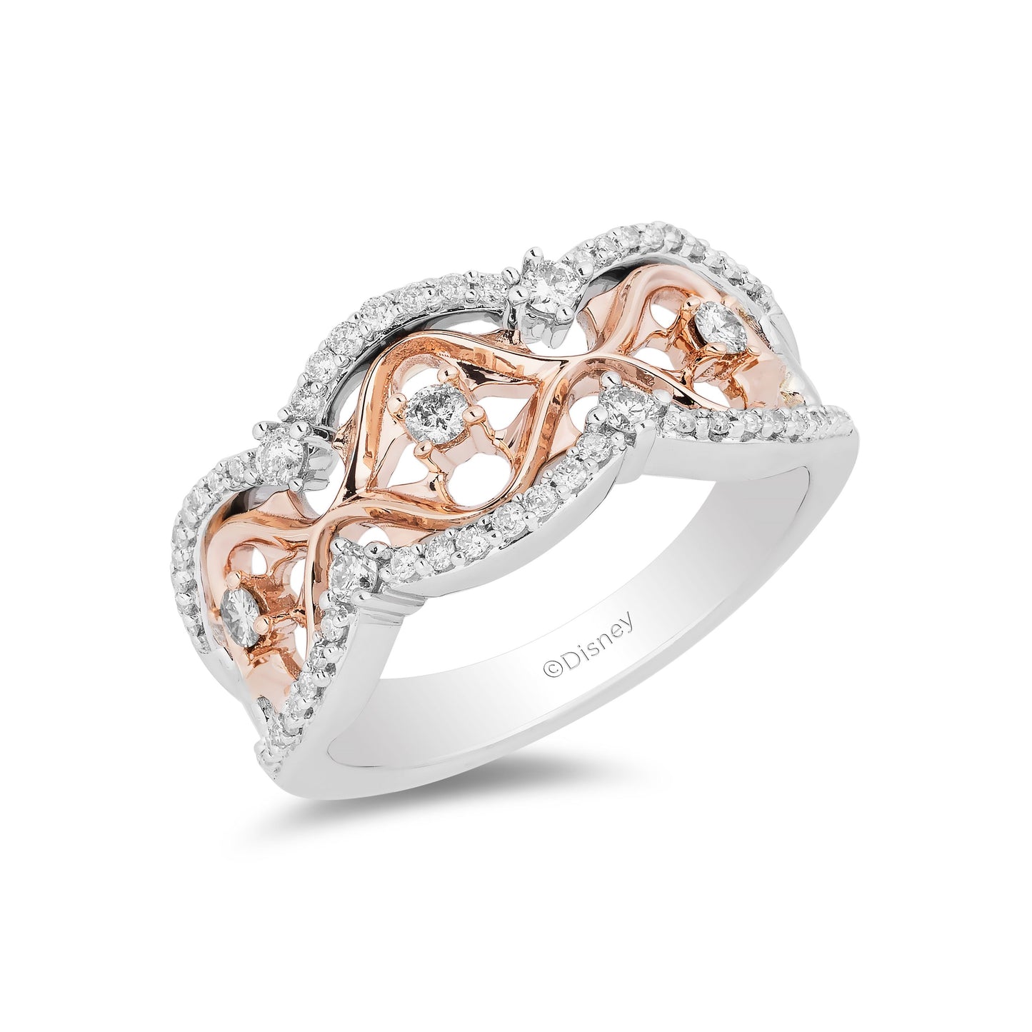 Enchanted Disney Fine Jewelry Sterling Silver and 10K Rose Gold with 1/3 CTTW Diamonds Aurora Ring